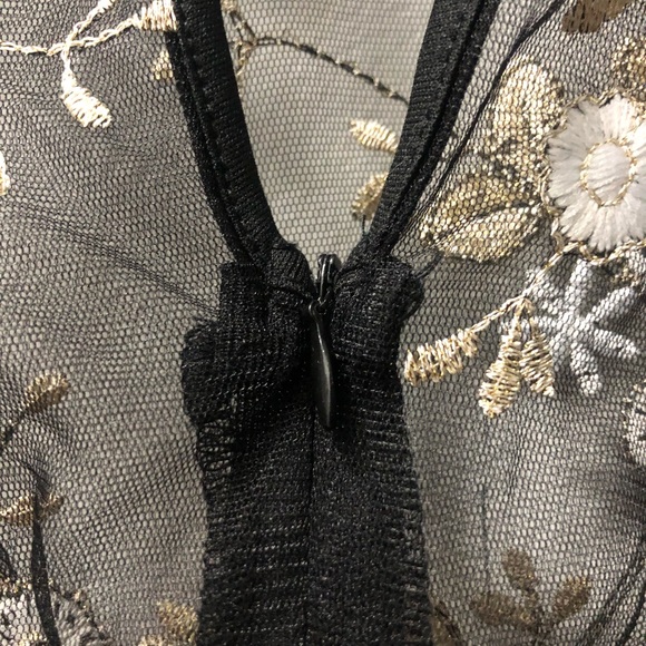 (219) Black Sheer Floral Mini Dress - Picture 9 of 16